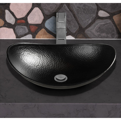 Hand Hammered Aluminum 19 inch Harbor Oval Vessel Bathroom Sink - Matte Black